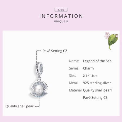 Sterling 925 Silver Pearl in Shell Charm