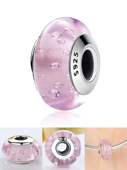 Sterling 925 Silber Oktober Murano Glas Pink Farbe Charm