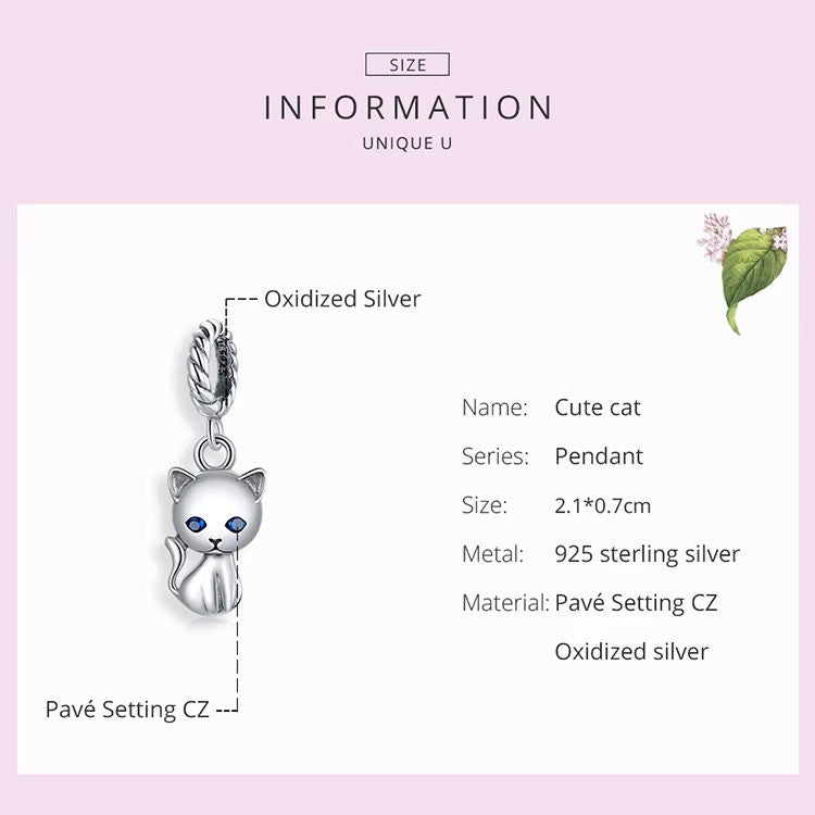 Sterling 925 Silver Cute Cat charm