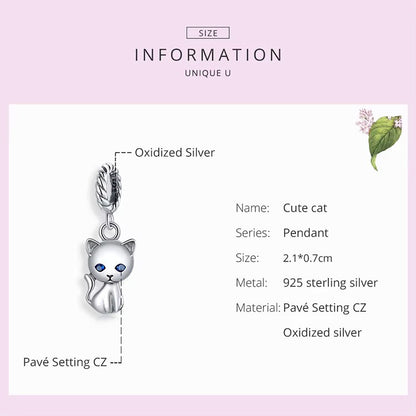 Sterling 925 Silver Cute Cat charm