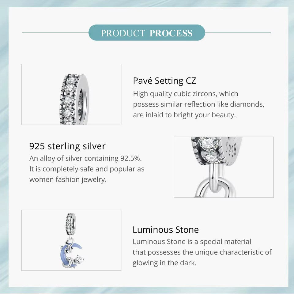 Sterling 925 Silver Luminous Moon Charm