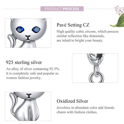 Sterling 925 Silver Cute Cat charm