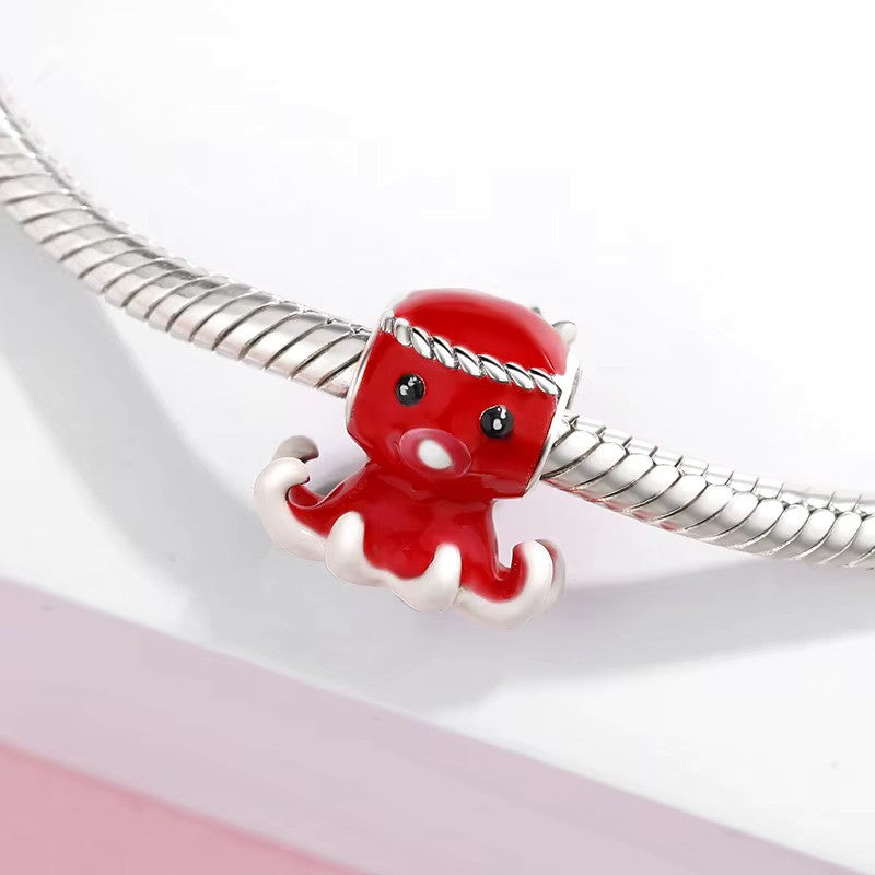 Sterling 925 silver Enamel Red Octopus Charm