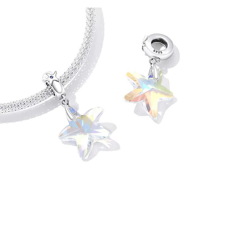 Sterling 925 Silver Colorful Crystal Starfish Charm