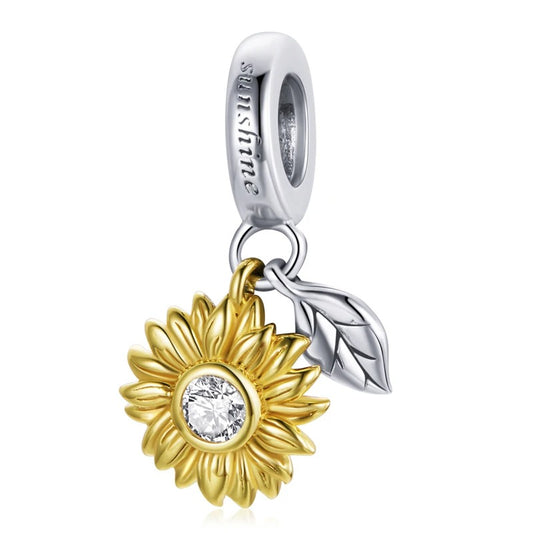 Sterling 925 Silber Sonnenblume Charme