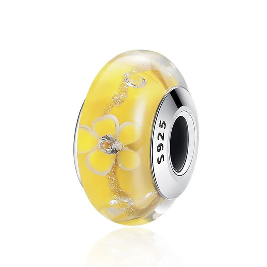 Sterling 925 silver November Murano Glass Yellow floral Color Charm