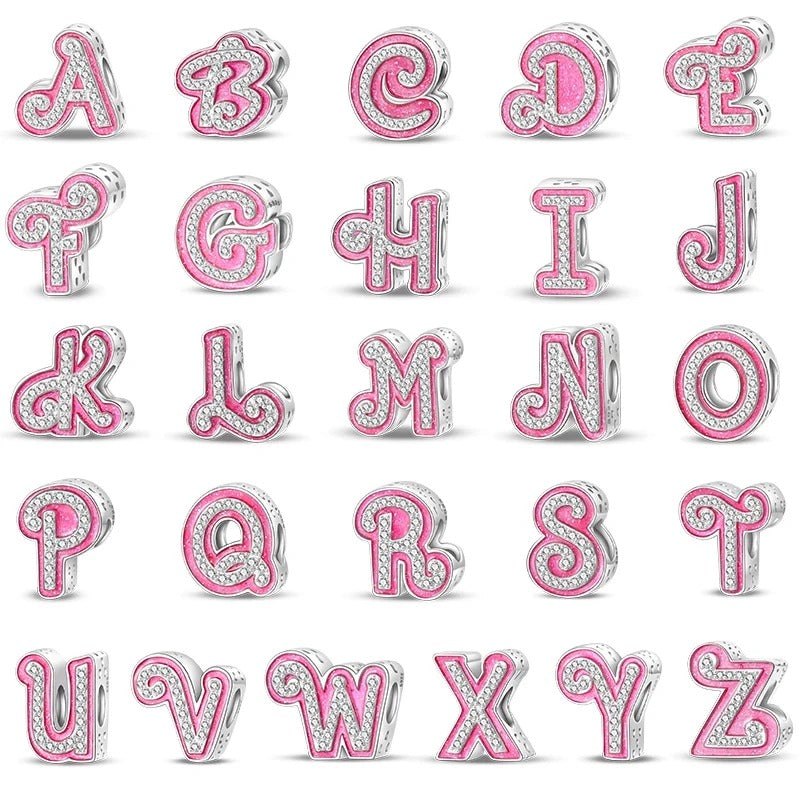 Pink Girly Sterling 925 Silver Alphabet initials charm