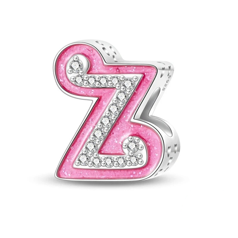 Pink Girly Sterling 925 Silver Alphabet initials charm