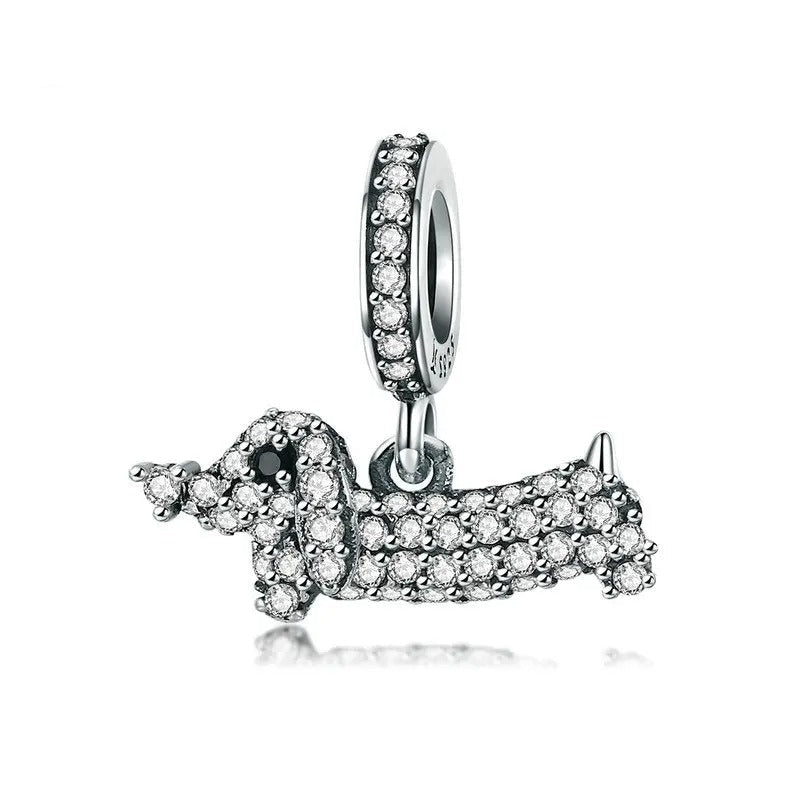 Sterling 925 silver Zircon Studded Dachshund Charm