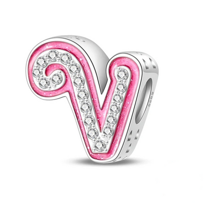 Pink Girly Sterling 925 Silver Alphabet initials charm