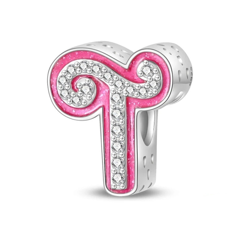 Pink Girly Sterling 925 Silver Alphabet initials charm