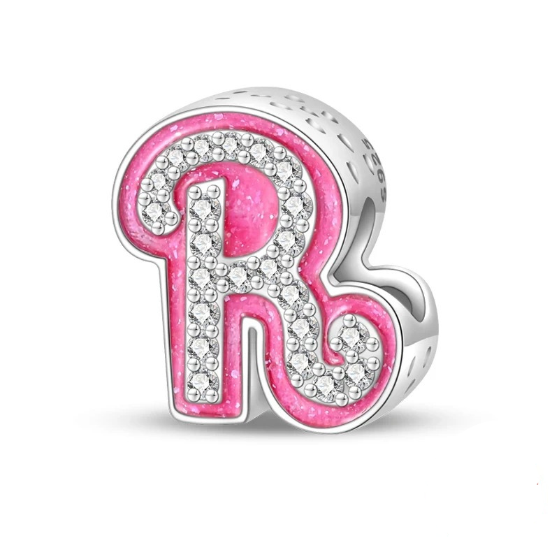 Pink Girly Sterling 925 Silver Alphabet initials charm