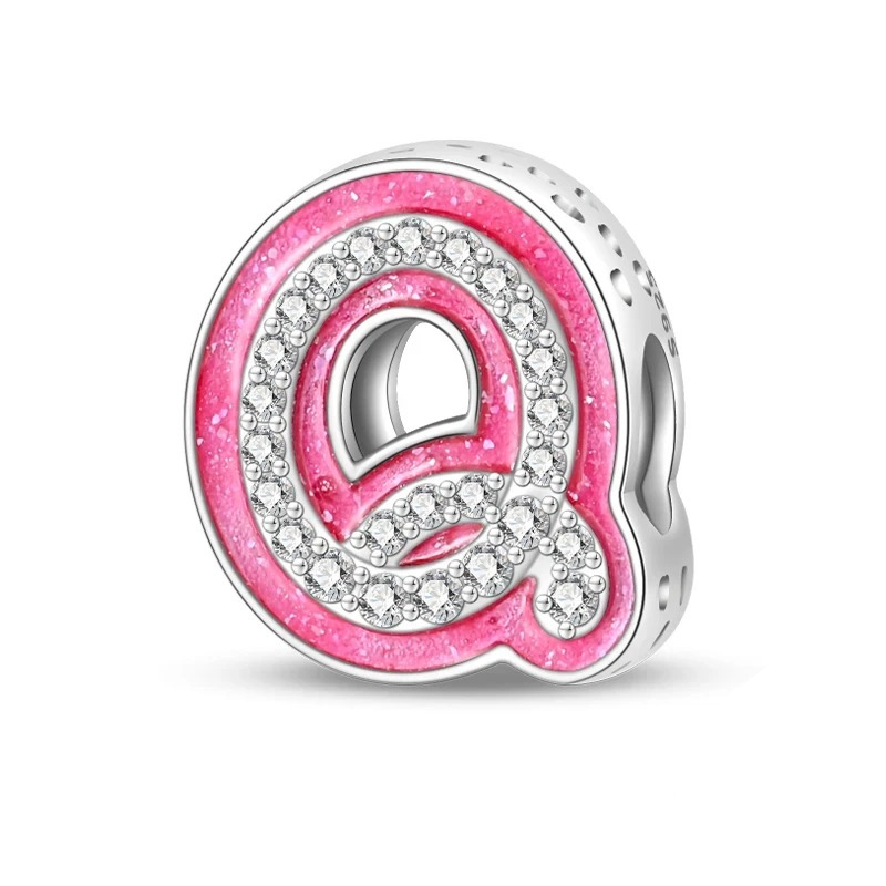 Pink Girly Sterling 925 Silver Alphabet initials charm