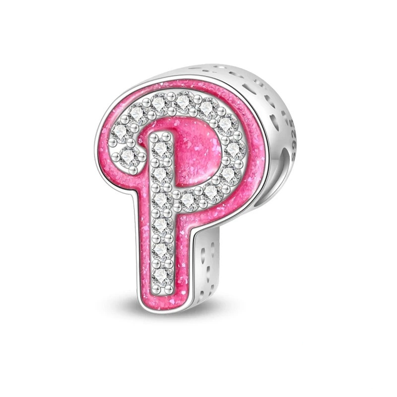 Pinker Girly Sterling 925 Silber Alphabet Initialen Charm