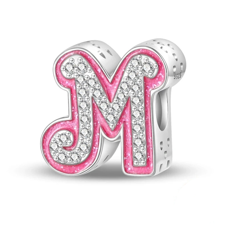 Pink Girly Sterling 925 Silver Alphabet initials charm