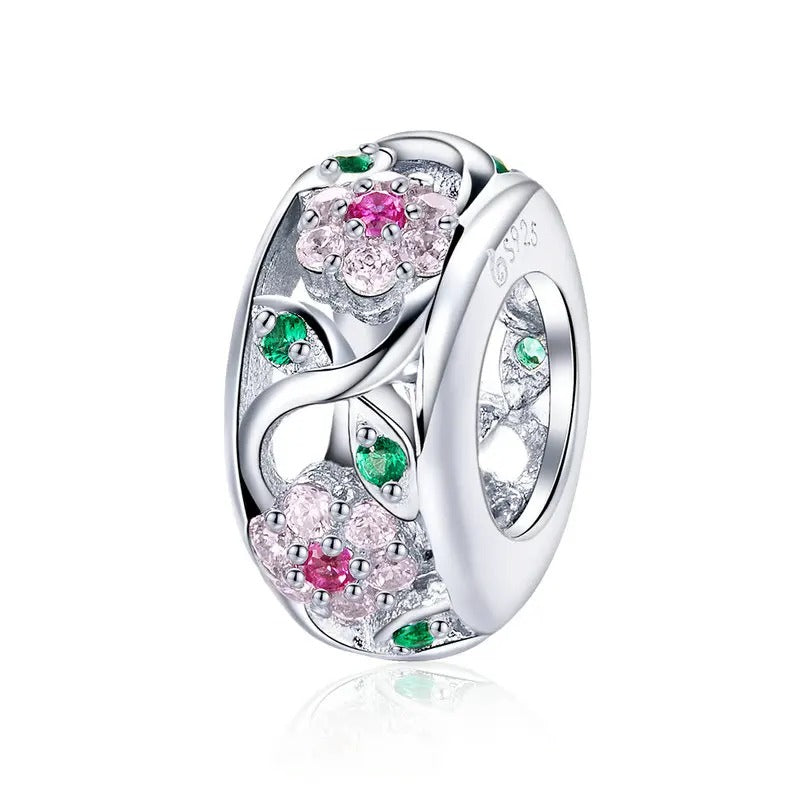 Sterling 925 Silver Spring Colorful Floral Zircon Charm