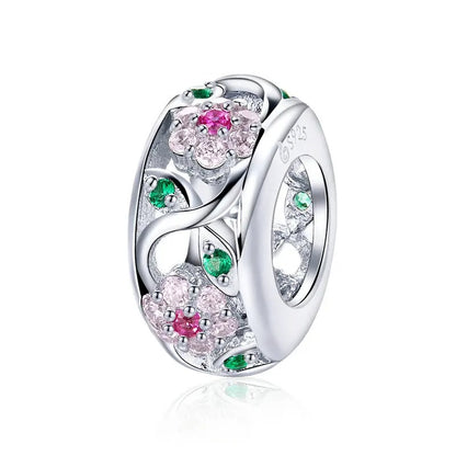 Sterling 925 Silber Frühling Bunte Blumen Zirkon Charm