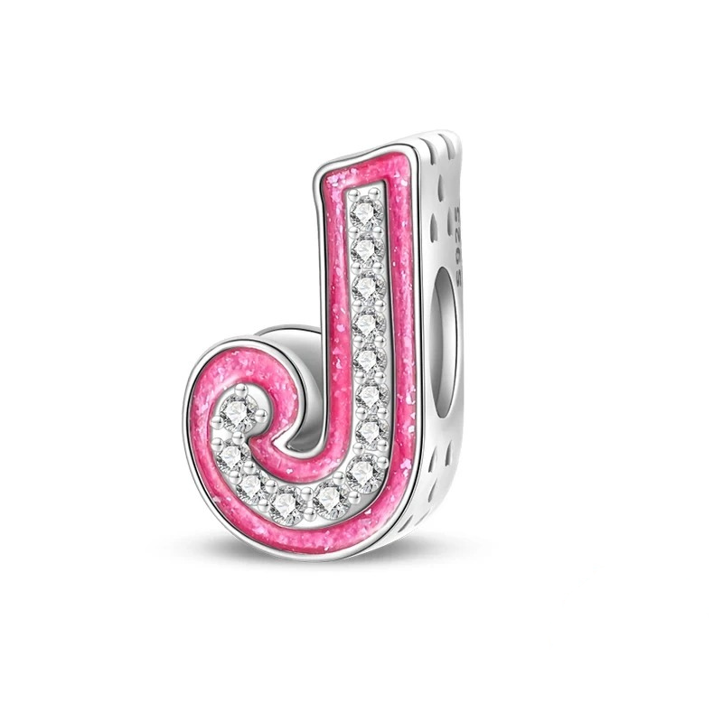 Pink Girly Sterling 925 Silver Alphabet initials charm