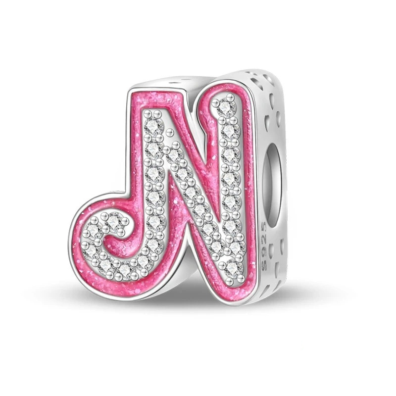 Pink Girly Sterling 925 Silver Alphabet initials charm