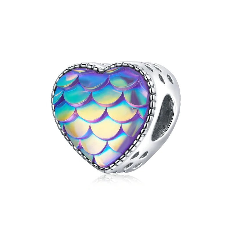 Sterling 925 Chromatic mermaid skin Charm in heart shape