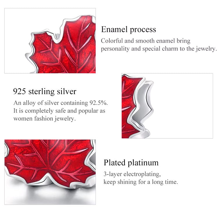 Sterling 925 silver Red Maple Leaf Charm