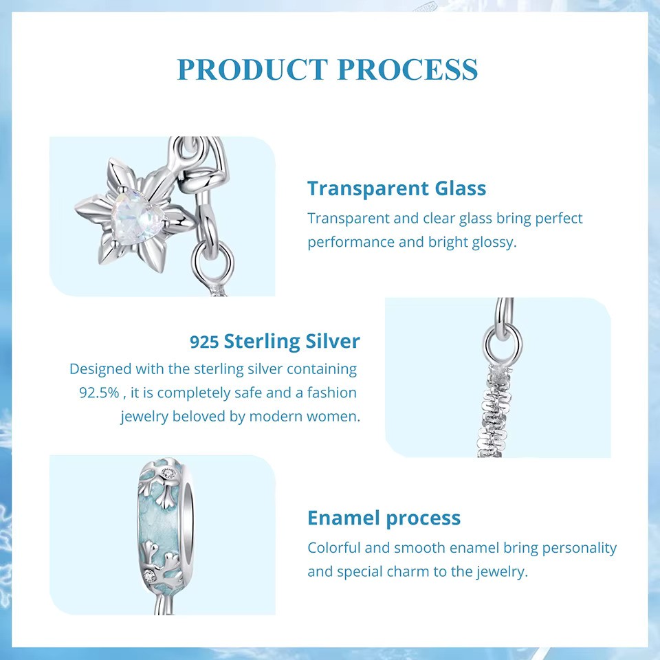 Sterling 925 Silver Icy crystal Winter safety chain Charm