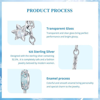 Sterling 925 Silver Icy crystal Winter safety chain Charm