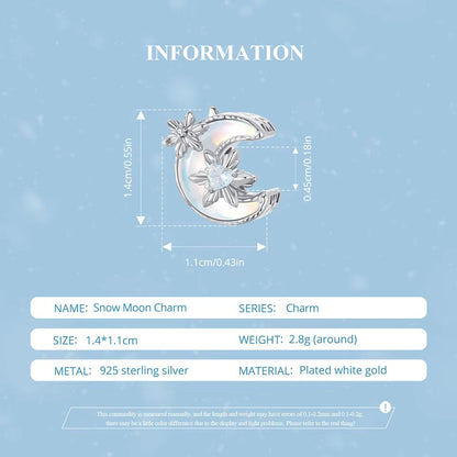 Sterling 925 Silver Snowy moon Charm