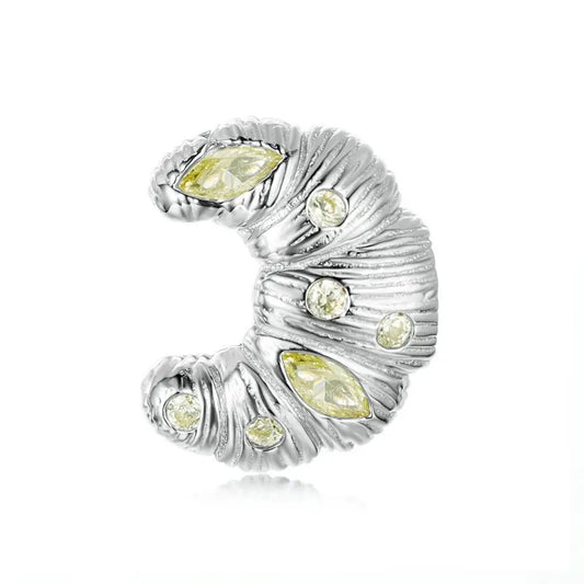 sterling silver croissant charm with yellow gemstones on a white background that is compatible pandora bracelet