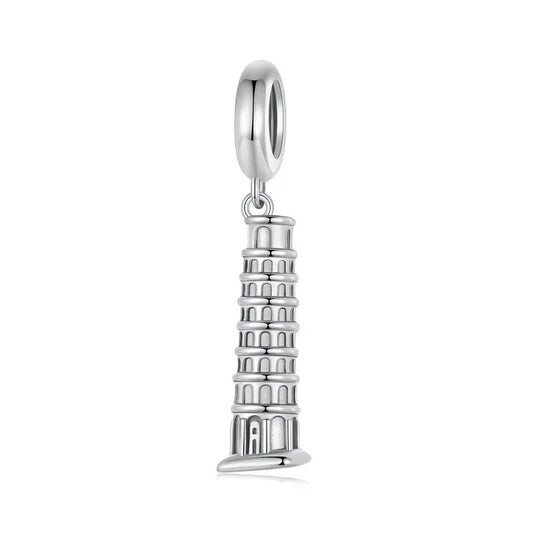 Sterling 925 silver Leaning Tower of Pisa charm bead, compatible with Pandora bracelet