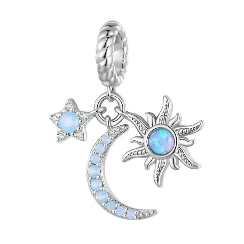 Sterling Silber 925 Charm Sonne, Mond und Sterne – kompatibel mit Pandora Armbändern