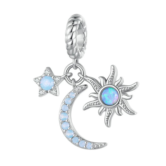 Sterling Silber 925 Charm Sonne, Mond und Sterne – kompatibel mit Pandora Armbändern