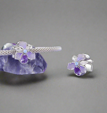 Beidseitiger Irisblumen-Charm aus 925 Silber Schmuck