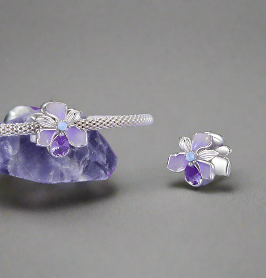 Beidseitiger Irisblumen-Charm aus 925 Silber Schmuck