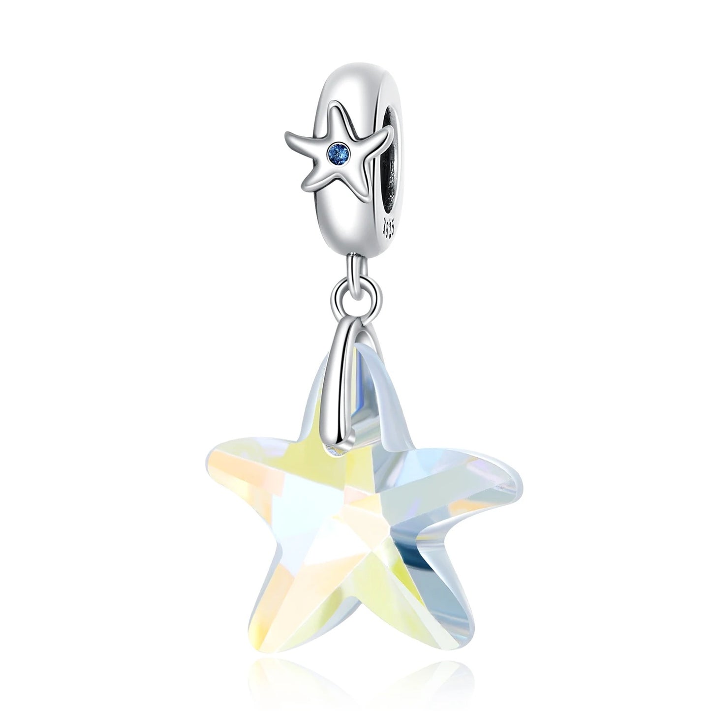 Sterling 925 Silver Colorful Crystal Starfish Charm