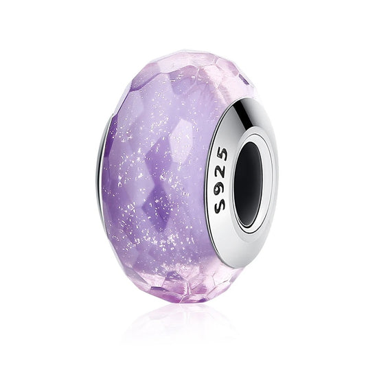 Sterling 925 silver February Murano Glass Violet Color Charm