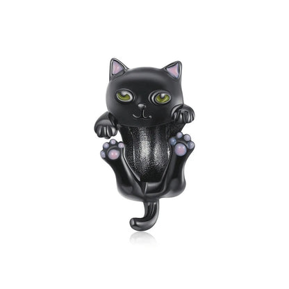 Sterling 925 Silber Schwarz hängende Katze Charme