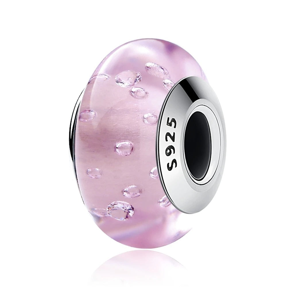 Sterling 925 Silber Oktober Murano Glas Pink Farbe Charm