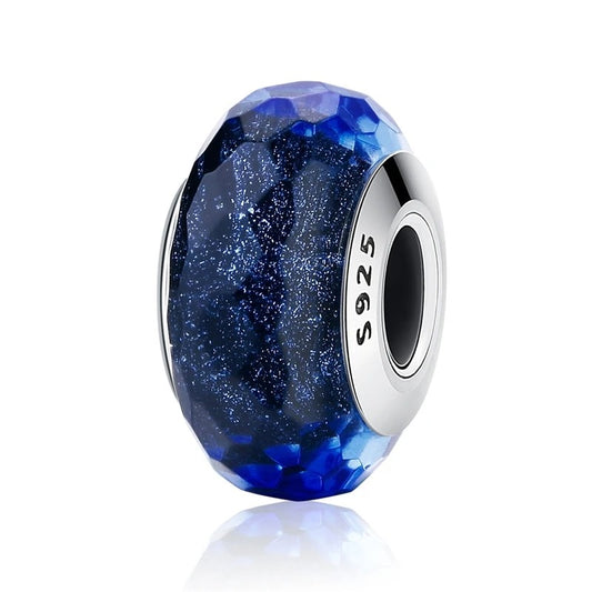 Sterling 925 silver September Murano Glass Dark blue Color Charm