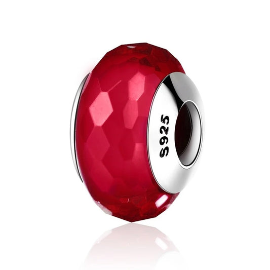 Sterling 925 silver July Murano Glass Ruby red Color Charm