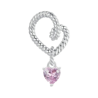 Sterling 925 Silver Pink dangled heart Stone Charm