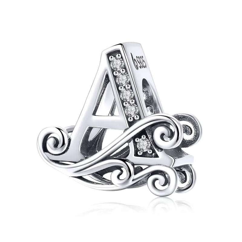 Sterling 925 Silver initials charm vintage Style