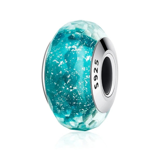 Sterling 925 silver December Murano Glass Teal Color Charm