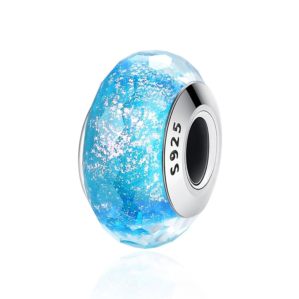 Sterling 925 Silber März Murano Glas Aquamarin Farbe Charm