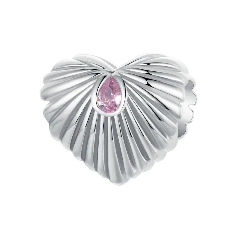 Sterling 925 Silver Pink heart Stone Charm