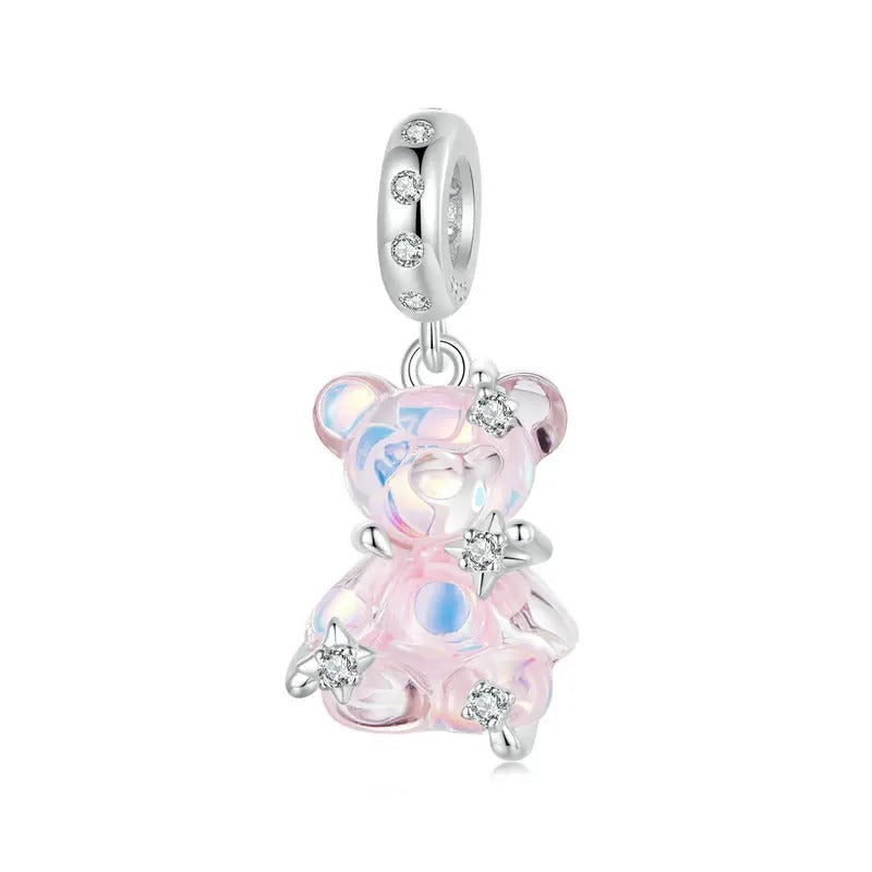 Sterling 925 silver Crystal Pink shiny cute Bear