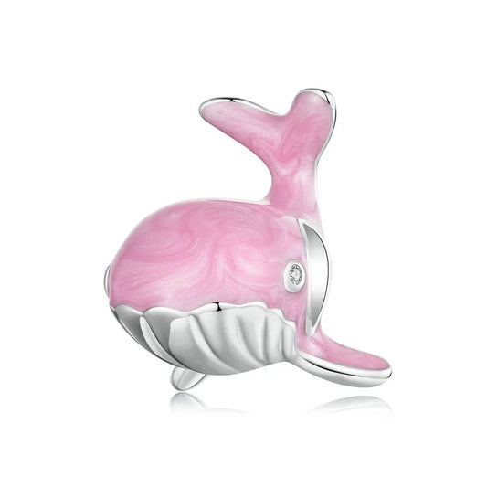 Sterling 925 Silver Pink Whale Charm