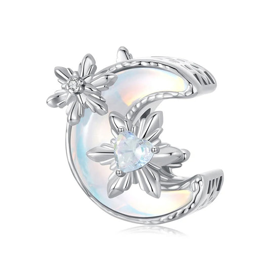 Sterling 925 Silver Snowy moon Charm