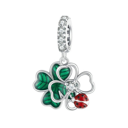 Sterling 925 Silver Four-leaf Clover with a ladybug Charm