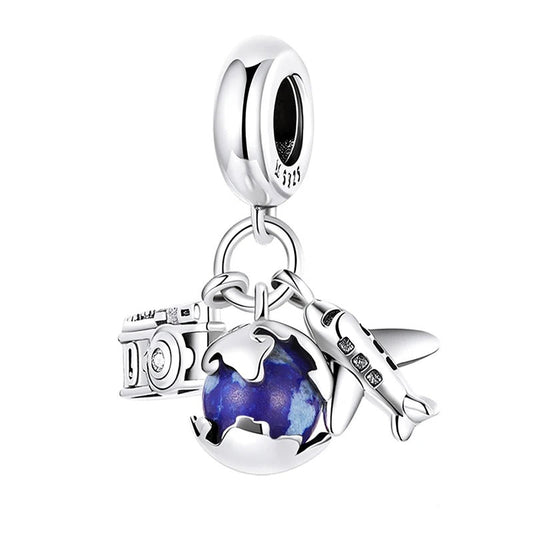 Sterling 925 Silver Travel the Globe Charm